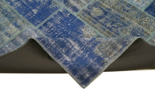 Kırk Yama Mavi Patchwork Pamuk Yün El Dokuma Halısı 175x249 Agacan