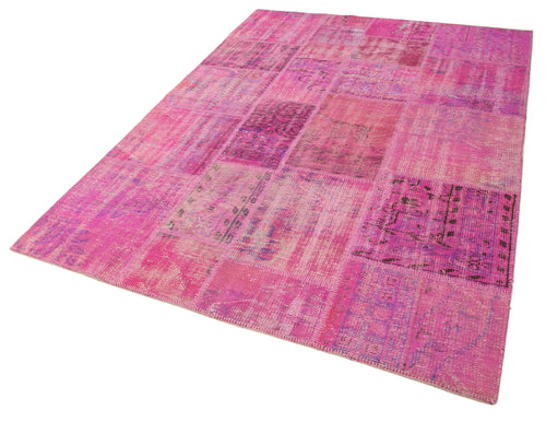 Kırk Yama Pembe Patchwork Pamuk Yün El Dokuma Halısı 173x240 Agacan