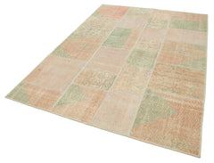 Kırk Yama Bej Patchwork Pamuk Yün El Dokuma Halısı 172x242 Agacan