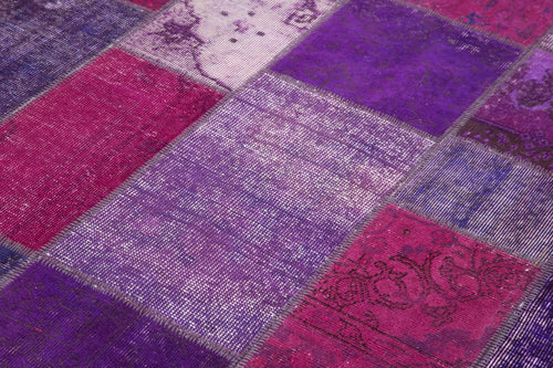Kırk Yama Mor Patchwork Pamuk Yün El Dokuma Halısı 172x247 Agacan