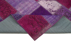 Kırk Yama Mor Patchwork Pamuk Yün El Dokuma Halısı 172x247 Agacan