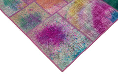 Kırk Yama Mavi Patchwork Pamuk Yün El Dokuma Halısı 168x245 Agacan