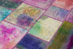 Kırk Yama Mavi Patchwork Pamuk Yün El Dokuma Halısı 168x245 Agacan