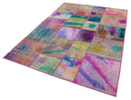 Kırk Yama Mavi Patchwork Pamuk Yün El Dokuma Halısı 169x243 Agacan