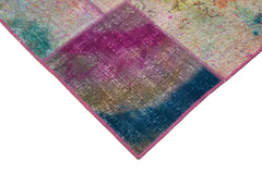 Kırk Yama Mavi Patchwork Pamuk Yün El Dokuma Halısı 169x240 Agacan
