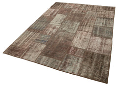 Kırk Yama Kahverengi Patchwork Pamuk Yün El Dokuma Halısı 172x237 Agacan