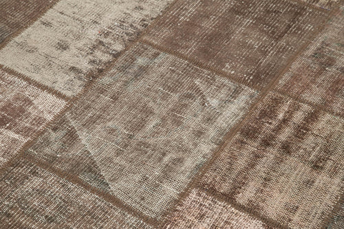 Kırk Yama Kahverengi Patchwork Pamuk Yün El Dokuma Halısı 172x237 Agacan