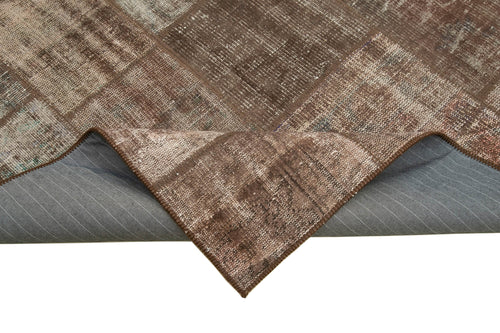 Kırk Yama Kahverengi Patchwork Pamuk Yün El Dokuma Halısı 172x237 Agacan