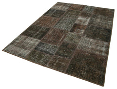 Kırk Yama Kahverengi Patchwork Pamuk Yün El Dokuma Halısı 170x245 Agacan