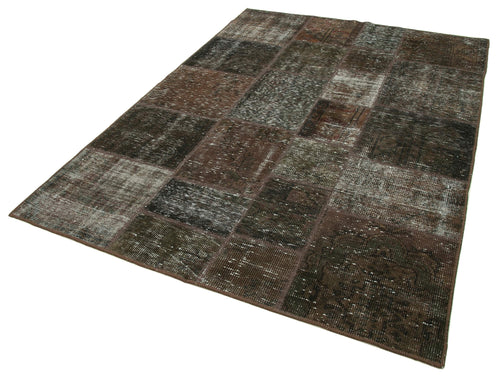 Kırk Yama Kahverengi Patchwork Pamuk Yün El Dokuma Halısı 170x245 Agacan