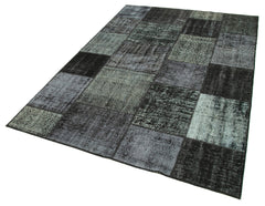 Kırk Yama Siyah Patchwork Pamuk Yün El Dokuma Halısı 167x240 Agacan
