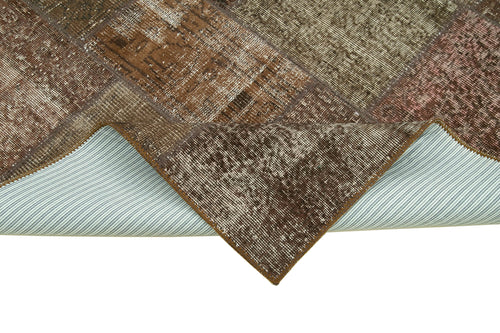 Kırk Yama Kahverengi Patchwork Pamuk Yün El Dokuma Halısı 170x242 Agacan