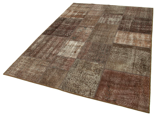 Kırk Yama Kahverengi Patchwork Pamuk Yün El Dokuma Halısı 170x245 Agacan