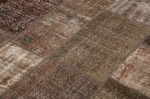Kırk Yama Kahverengi Patchwork Pamuk Yün El Dokuma Halısı 170x245 Agacan