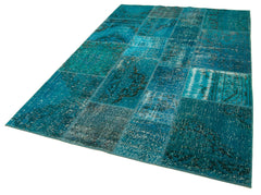Kırk Yama Turkuaz Patchwork Pamuk Yün El Dokuma Halısı 171x244 Agacan