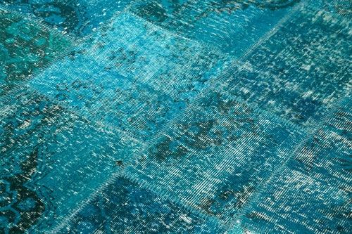 Kırk Yama Turkuaz Patchwork Pamuk Yün El Dokuma Halısı 171x244 Agacan