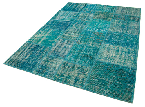 Kırk Yama Turkuaz Patchwork Pamuk Yün El Dokuma Halısı 172x238 Agacan