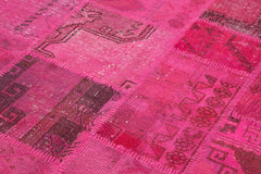 Kırk Yama Pembe Patchwork Pamuk Yün El Dokuma Halısı 172x250 Agacan