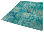 Kırk Yama Turkuaz Patchwork Pamuk Yün El Dokuma Halısı 173x240 Agacan