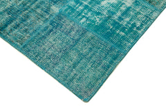 Kırk Yama Turkuaz Patchwork Pamuk Yün El Dokuma Halısı 173x240 Agacan