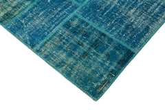 Kırk Yama Turkuaz Patchwork Pamuk Yün El Dokuma Halısı 174x243 Agacan