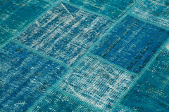 Kırk Yama Turkuaz Patchwork Pamuk Yün El Dokuma Halısı 174x243 Agacan