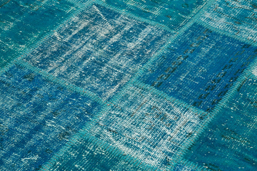 Kırk Yama Turkuaz Patchwork Pamuk Yün El Dokuma Halısı 174x243 Agacan