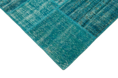 Kırk Yama Turkuaz Patchwork Pamuk Yün El Dokuma Halısı 174x243 Agacan