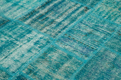 Kırk Yama Turkuaz Patchwork Pamuk Yün El Dokuma Halısı 174x243 Agacan