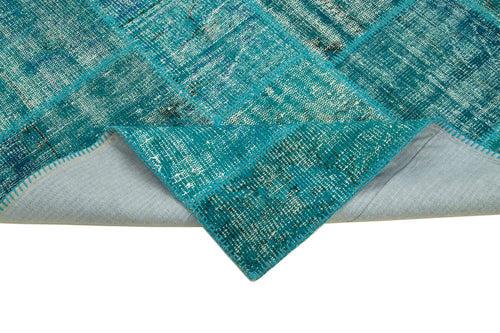 Kırk Yama Turkuaz Patchwork Pamuk Yün El Dokuma Halısı 174x243 Agacan