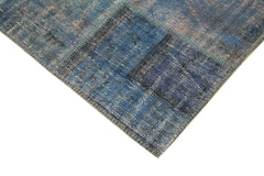 Kırk Yama Mavi Patchwork Pamuk Yün El Dokuma Halısı 176x243 Agacan
