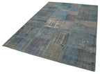 Kırk Yama Mavi Patchwork Pamuk Yün El Dokuma Halısı 177x247 Agacan