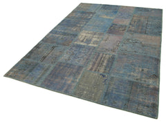Kırk Yama Mavi Patchwork Pamuk Yün El Dokuma Halısı 177x247 Agacan