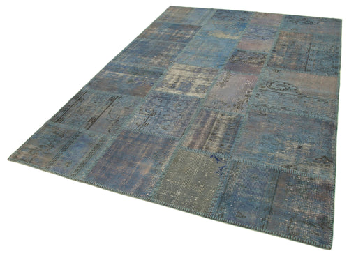 Kırk Yama Mavi Patchwork Pamuk Yün El Dokuma Halısı 177x247 Agacan