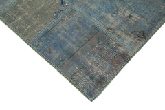 Kırk Yama Mavi Patchwork Pamuk Yün El Dokuma Halısı 177x247 Agacan