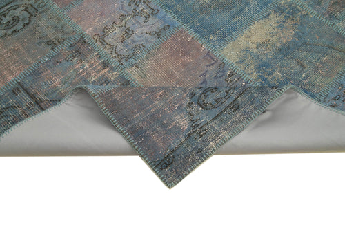 Kırk Yama Mavi Patchwork Pamuk Yün El Dokuma Halısı 177x247 Agacan