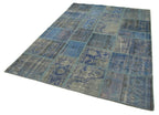 Kırk Yama Mavi Patchwork Pamuk Yün El Dokuma Halısı 175x247 Agacan