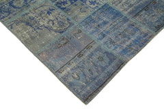 Kırk Yama Mavi Patchwork Pamuk Yün El Dokuma Halısı 175x247 Agacan