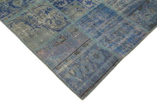 Kırk Yama Mavi Patchwork Pamuk Yün El Dokuma Halısı 175x247 Agacan