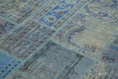 Kırk Yama Mavi Patchwork Pamuk Yün El Dokuma Halısı 175x247 Agacan