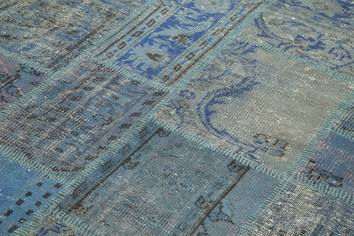 Kırk Yama Mavi Patchwork Pamuk Yün El Dokuma Halısı 175x247 Agacan