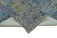 Kırk Yama Mavi Patchwork Pamuk Yün El Dokuma Halısı 175x247 Agacan