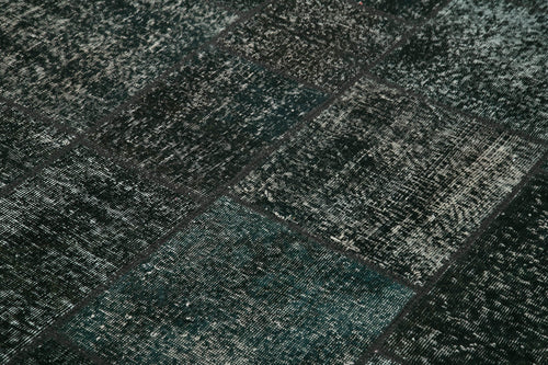 Kırk Yama Siyah Patchwork Pamuk Yün El Dokuma Halısı 171x241 Agacan
