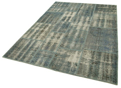 Kırk Yama Mavi Patchwork Pamuk Yün El Dokuma Halısı 174x242 Agacan