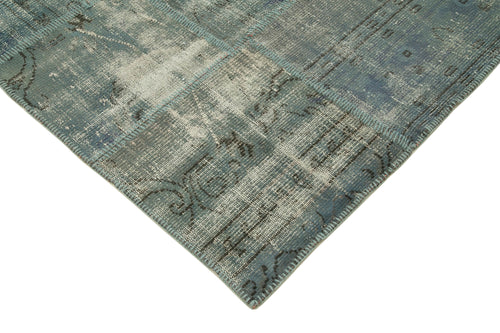 Kırk Yama Mavi Patchwork Pamuk Yün El Dokuma Halısı 174x242 Agacan