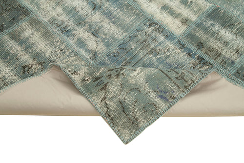 Kırk Yama Mavi Patchwork Pamuk Yün El Dokuma Halısı 174x242 Agacan