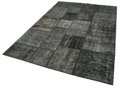 Kırk Yama Siyah Patchwork Pamuk Yün El Dokuma Halısı 171x246 Agacan