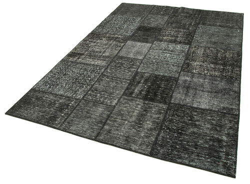Kırk Yama Siyah Patchwork Pamuk Yün El Dokuma Halısı 171x246 Agacan