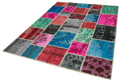 Kırk Yama Mavi Patchwork Pamuk Yün El Dokuma Halısı 179x243 Agacan