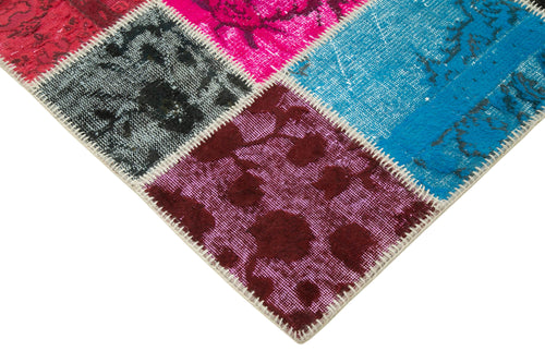 Kırk Yama Mavi Patchwork Pamuk Yün El Dokuma Halısı 179x243 Agacan